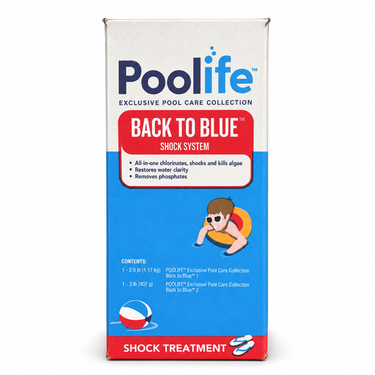 Poolife Back To Blue shock system front package, 4.6 lb two-part kit