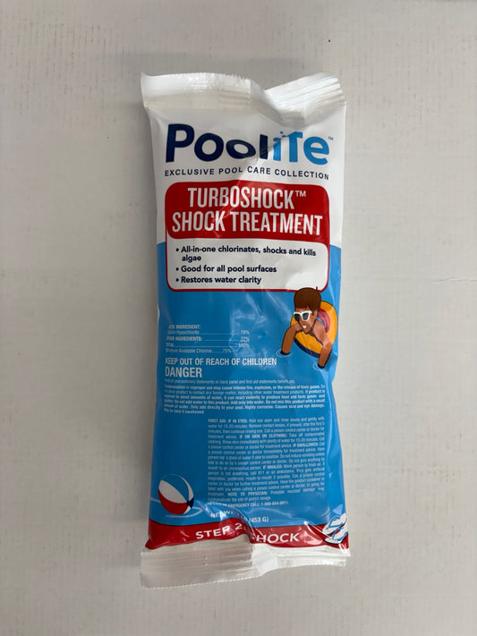 Poolife TurboShock Shock Treatment 1 lb front of sealed pouch